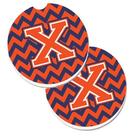 Carolines Treasures Letter x Chevron Orange and Blue Set of 2 Cup Holder Car Coaster CJ1042-XCARC